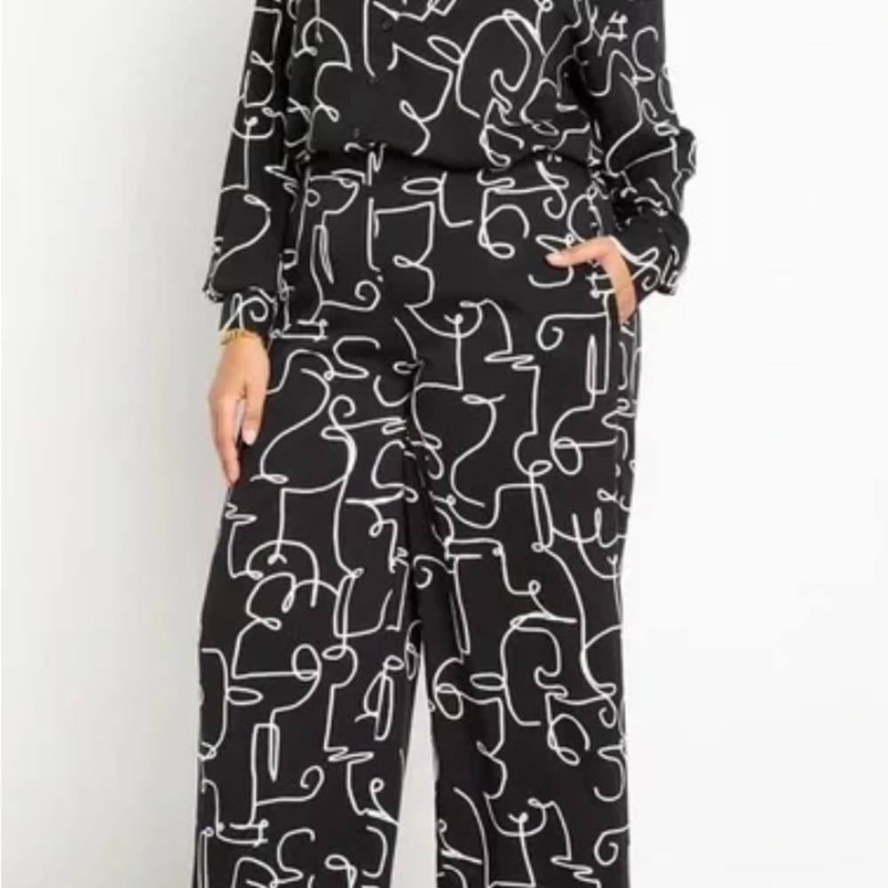 Eloquii Black and White Wide Leg Pants